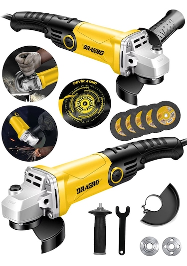 Dragro Alman DRG-4200 W Devir Ayarlı Çift Metal Dişli Şanzuman Demir Metal Kesme Taşlama Makinesi 125 MM S5