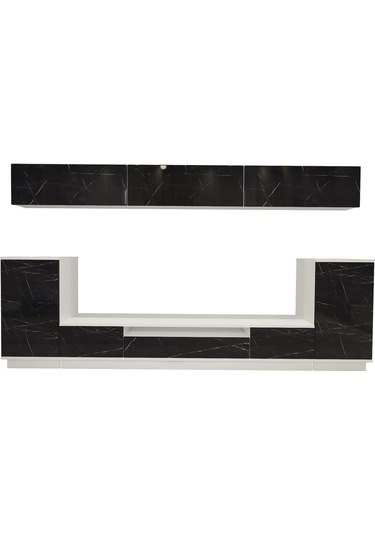 Decoraktiv Trendstyle 9s Slm Tv Ünitesi Tv Sehpası Beyaz - Siyah Mermer