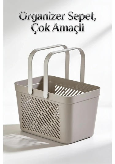 3'lü Gri Çok Amaçlı Kulplu Sepet Mutfak Banyo Çamaşır Organizer Seti Çok Renkli