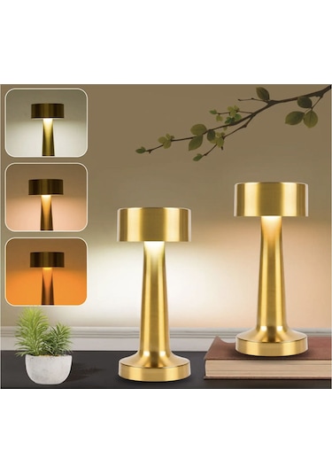 Dimmerli Dekoratif Gold Şarjlı Dokunmatik Led Masa Lambası Usb Kablolu Gece Lambası Nv0055g Gold