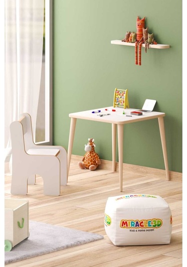 Miracle 3d Çocuk Çalışma Masası Ve Sırt Dayamalı Sandalye Aktivite Masası Beyaz