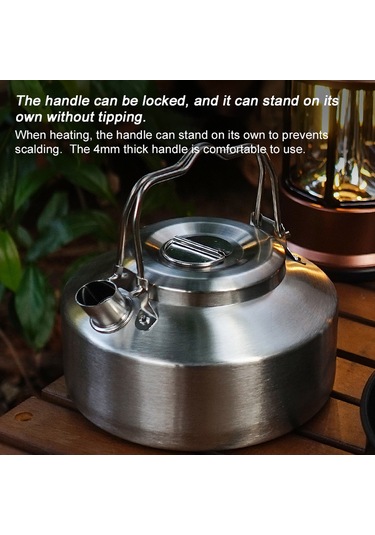 Leezsing 1l Taşınabilir Kamp Çaydanlığı - 304 Paslanmaz Çelik - Piknik, Yürüyüş, Manzaracılık İçin Su/ Yemek Kaynatma Gümüş