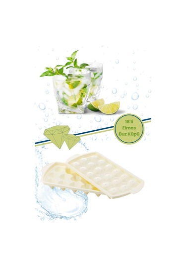 Pratik Kapaklı 18 Bölmeli Elmas Şekil Buz Kalıbı Diamond Ice Elmas Buz Kalıbı Bej