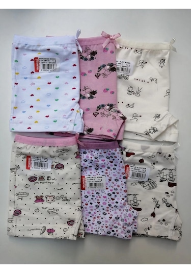 6'lı Paket Pamuklu Desenli Kız Çocuk Boxer 001