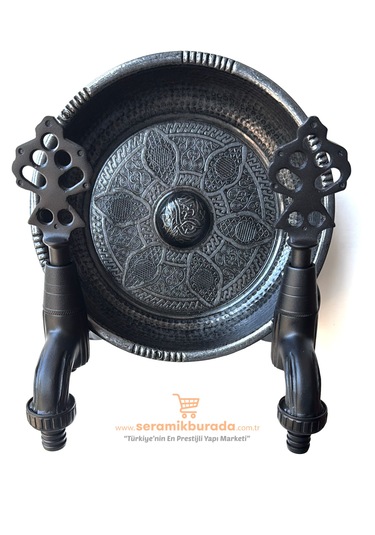 Hamam Taslı İkili Osmanlı Musluğu Rakorlu Siyah Siyah