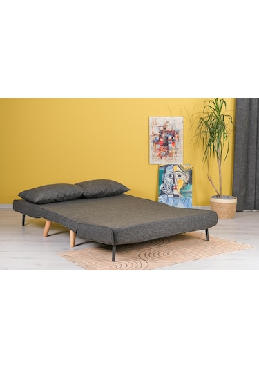 Folde 120 İkili Yataklı Katlanır Koltuk Keten Koyu Gri Koyu Gri