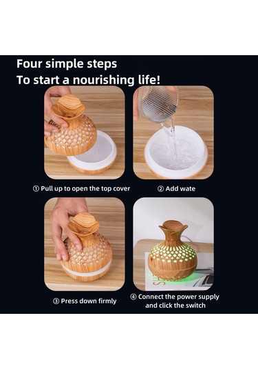 Nemlendirici Aroma Makinesi Gece Işığı 3in1, Ahşap Tahıl Çiçek Zen Nemlendirici, Mini Soğuk Sis Nemlendirici Hafif Ahşap Tahıl Renk 3 Renk Uzaktan Kumanda Yok