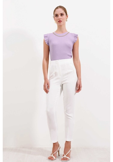 Gabria Yüksek Bel Kumaş Pantolon Ekru