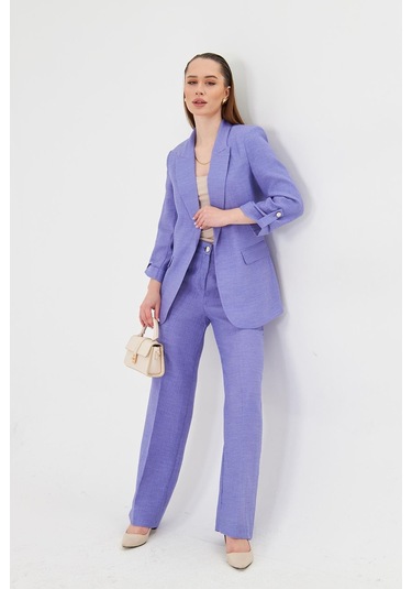 Gofre Kumaşlı Kolu Büzgülü Takım Lavanta Lavanta