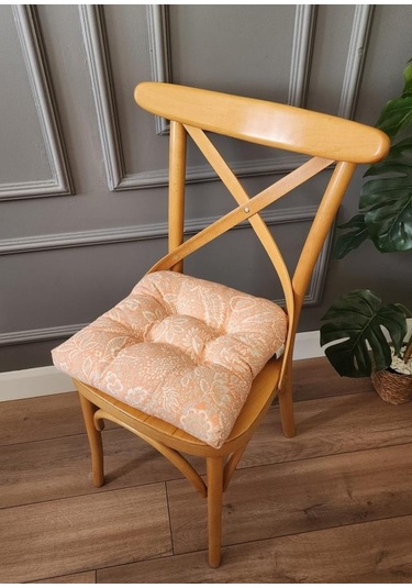 Pofidik Etnik Turuncu Sandalye Minderi Özel Dikişli Bağcıklı