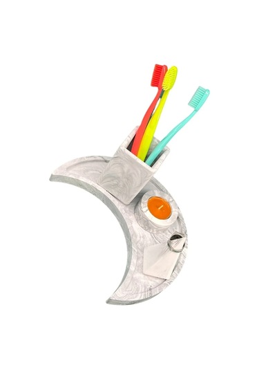 Betonmall Marble Serisi Hilal Tepsili Diş Fırçalık Seti Gri