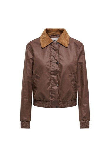 Only Kadın Regular Fit Kadife Gömlek Yaka Kısa Mont - 15335923 Kahverengi