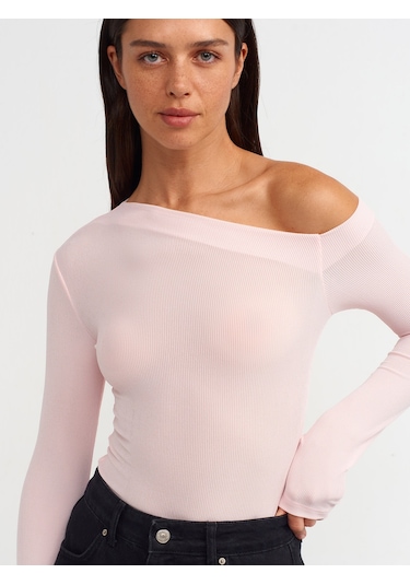 Dilvin Asimetrik Yaka Uzun Kollu Top Pembe Açık Pembe