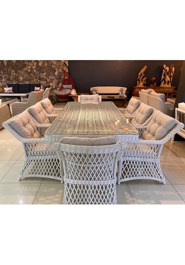 Kandemir Home Garden Ithal Rattan Olimpos Yemek Takimi Beyaz