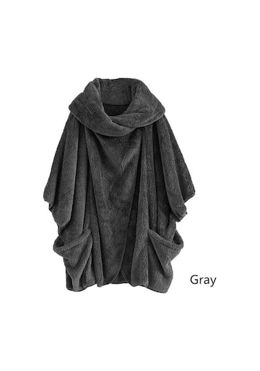 Novahub Kadınlar Casual Katı Balıkçı Yaka Büyük Cepler Pelerin Vintage Büyük Boy Palto Gri - 3xl Gri