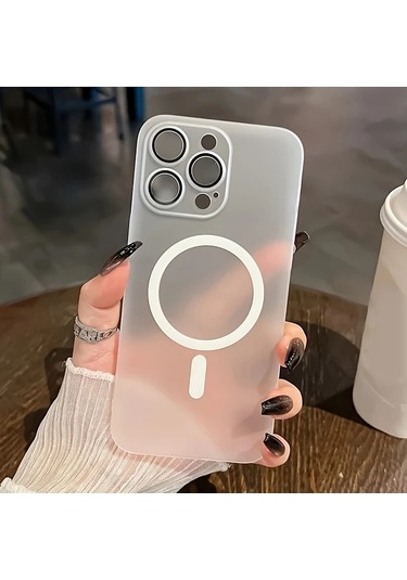 Fochsia iPhone Uyumlu 14 Pro İçin Mat Manyetik Şeffaf Kasa Pc Sert Kapak Kablosuz Şarj