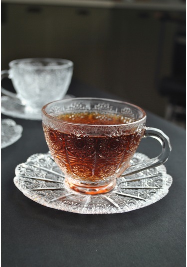 12 Parça Kristal Cam Çay Seti 200 Ml 6 Kişilik Lüx Çay Fincan Ta Şeffaf