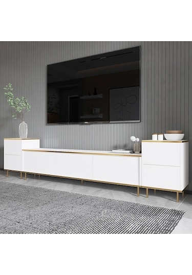 Tv Sehpası Kozan Set Beyaz Gold 260 Cm