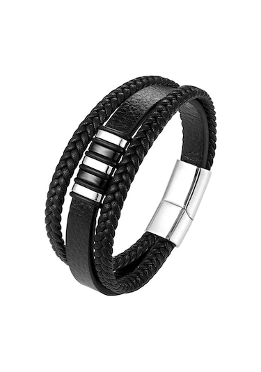 Erkek Hakiki Deri Bileklik Siyah Manyetik Toka Bileklik Db5019 Gri