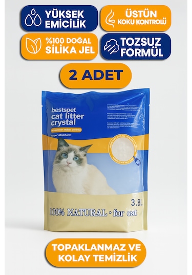 Bestspet Silika Kristal Kedi Kumu Tozsuz Kokusuz Naturel Parfümsüz Topaklaşmayan Kalın Taneli 2 Adet 3800 ML