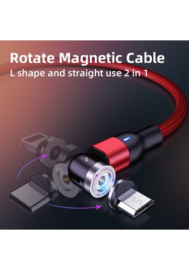 2m 2a Çıkış 3'ü 1 Arada Usb - 8 Pin Usb-c / Type-c Mikro Usb Naylon Örgülü Döndürmeli Manyetik Şarj Kablosu Mor