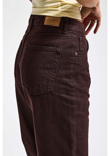 Itsbasic Kadın Koyu Kahve Doris 7s6-81 Straight Fit Yüksek Bel %100 Koton Denim Jean Koyu Kahverengi