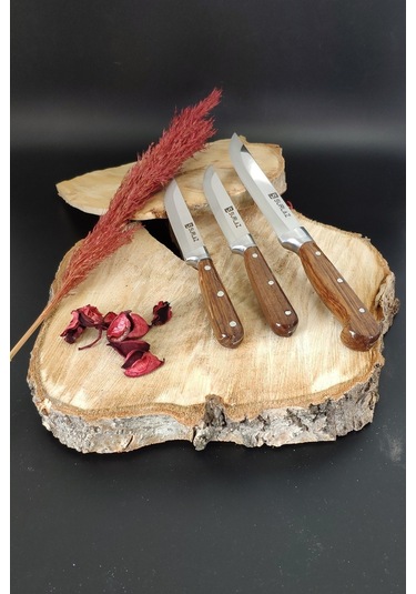 Sürmene 3'lü Mutfak Bıçak Seti Ultra Keskin Set Kahverengi