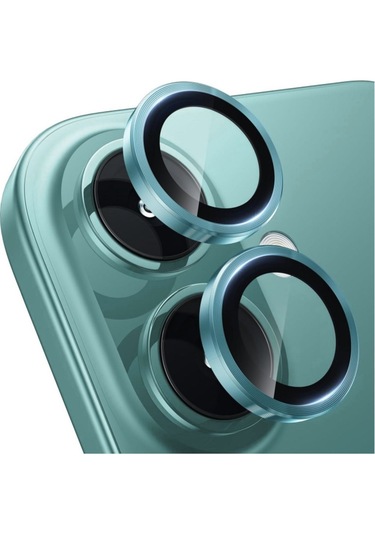 İphone 16 Uyumlu Metal Çerçeveli Temperli Kamera Lens Koruyucu-yeşil