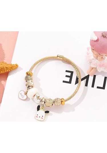 Dancemonkey Titanium Bileklik Moda Karikatür Kedi Aşk Kolye Bileklik-ky14, Şık Tasarım Beyaz