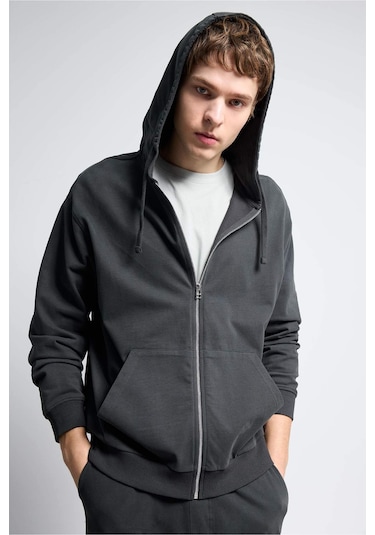 Defacto %100 Pamuk Fermuarlı Sweatshirt F9812ax26spar221 Antrasit-ar221