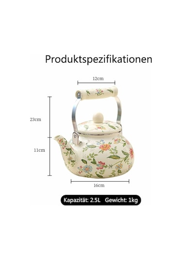Emaye İndüksiyonlu Su Isıtıcısı 2,4 L Emaye Sürahi Vintage Çaydanlık, Seramik Sap, İndüksiyonlu Ocak, Gaz, Odun Sobası Diğer