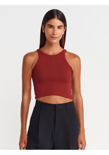 Dilvin 21104 Fitilli Crop Top-açık Bordo Açık Bordo