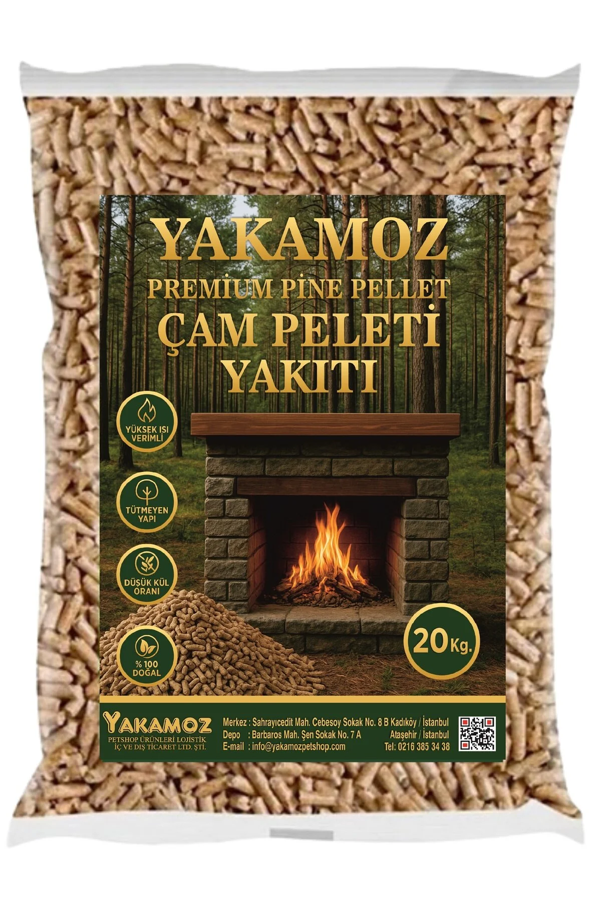 Yakamoz Yüksek Isı Değerli A1 Kalite İthal Dumansız %100 Çam Peleti Yakıtı 20 Kg