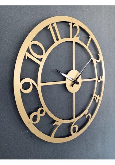 Rakamlı Metal Gold - Altın Duvar Saati 1,5 Mm Kalınlık 60 X 60 Cm Altın