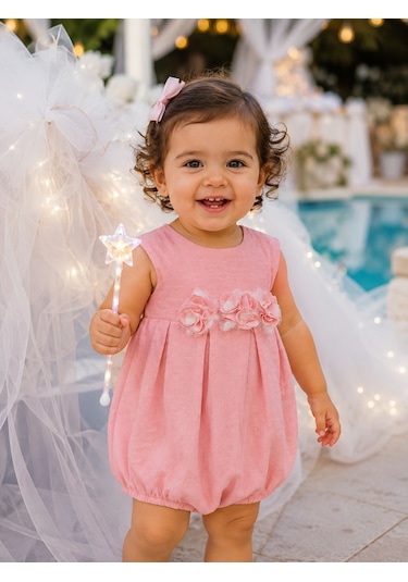 Babyhola Pileli Bayramlık Kız Bebek Tulum 12825 Pembe