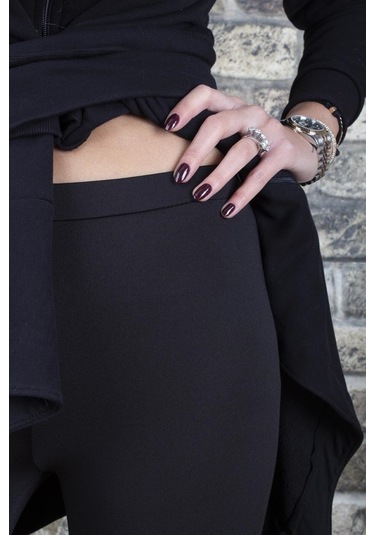 Kadın Şardonlu Dalgıç Kumaş Normal Bel Siyah Tayt SiYAH