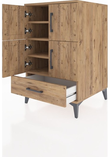 Kronos Komodin 4 Raflı Tek Çekmeceli 4 Kapaklı 60x59x96 Çam-çam Çam