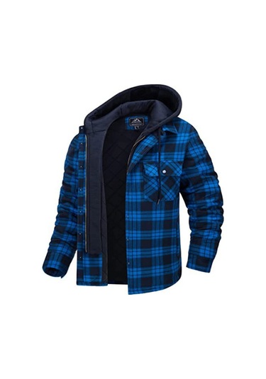 Edwardest Erkek Kareli Uzun Kollu Oversized Kapüşonlu Ceket Mavi