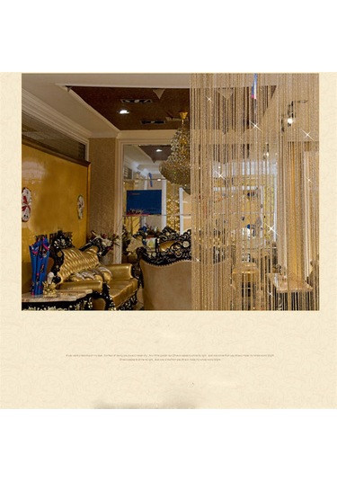 Tenfowee Altıçizgili Parlak Gümüş İpi Pencere Perdesi, 100x200 Cm, Odalar Arası Engel, Şeffaf Vorhang - Altın