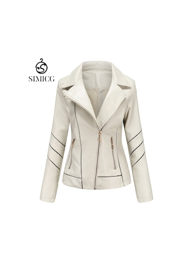 Kadın Deri Ceketler Motosiklet Montları Beyaz