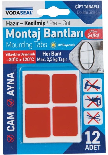 Vodaseal Superfix Kesilmiş Çift Taraflı Akrilik Montaj Bantları - 12 Parça