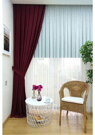 Evdepo Home Deniz Soft Pileli Fon Perde Bordo (446544119) Bordo