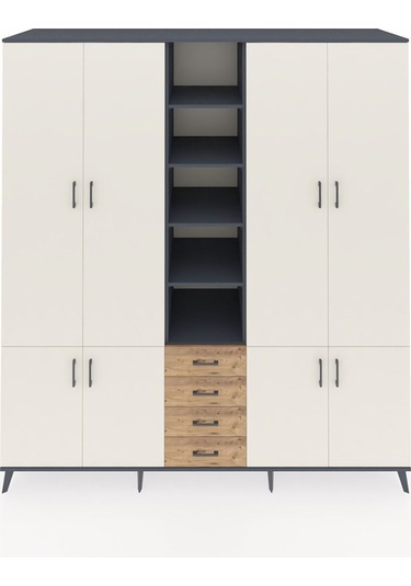 Kronos Dolap 17 Raflı 4 Çekmeceli 8 Kapaklı 220x59x243 Antrasit-aytaşı/çam Aytası/atlas Çam