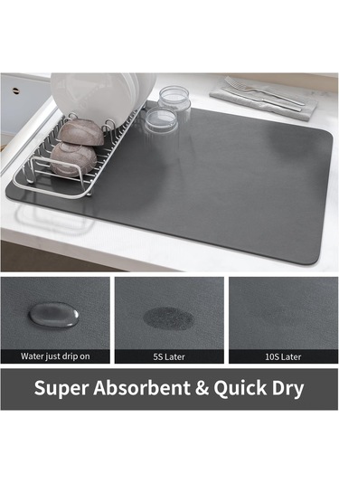Fosenze Kahve Fincanı Tabak Altlığı - Süper Emici Pu Yüzeyli Mutfak Tezgahı Matı - Kaymazsız Lastik Tabanlı - Siyah Gri - 30,5x48,3 Cm