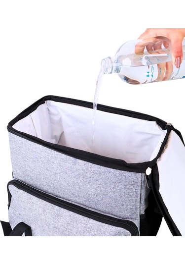 Perlotus Yalıtımlı Termos Piknik Kamp Çantası Büyük Boy 16 Lt Su Geçirmez İki Renkli Gri