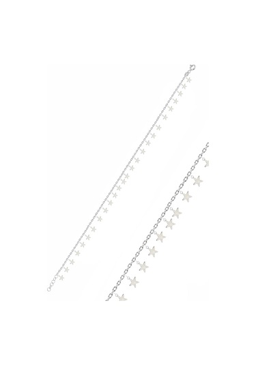 Gümüş Rodyumlu Yıldız Pullu Halhal Gümüş