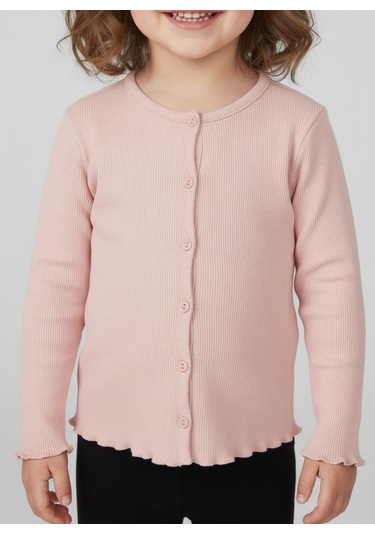 Kız Çocuk Fitilli %100 Pamuklu Düğmeli Hırka Pembe