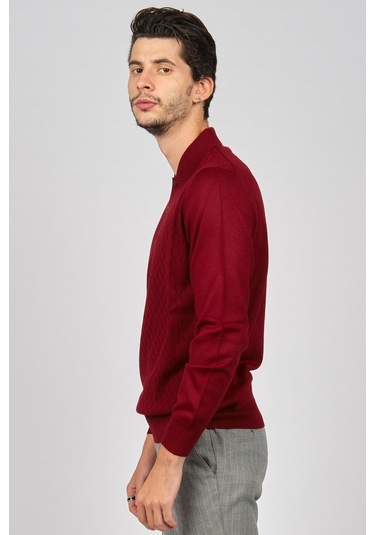 Pave Erkek Baklava Desenli Yün Kazak 4536034 Bordo Bordo