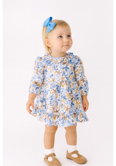 Çiçekli Kız Çocuk Elbise St09553 Mavi