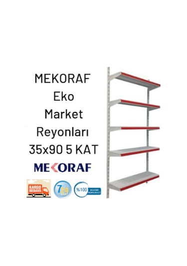Mekoraf Market Raf Sistemi 2 Metre 90Cm En Derilik 35Cm 5 Katlı Beyaz